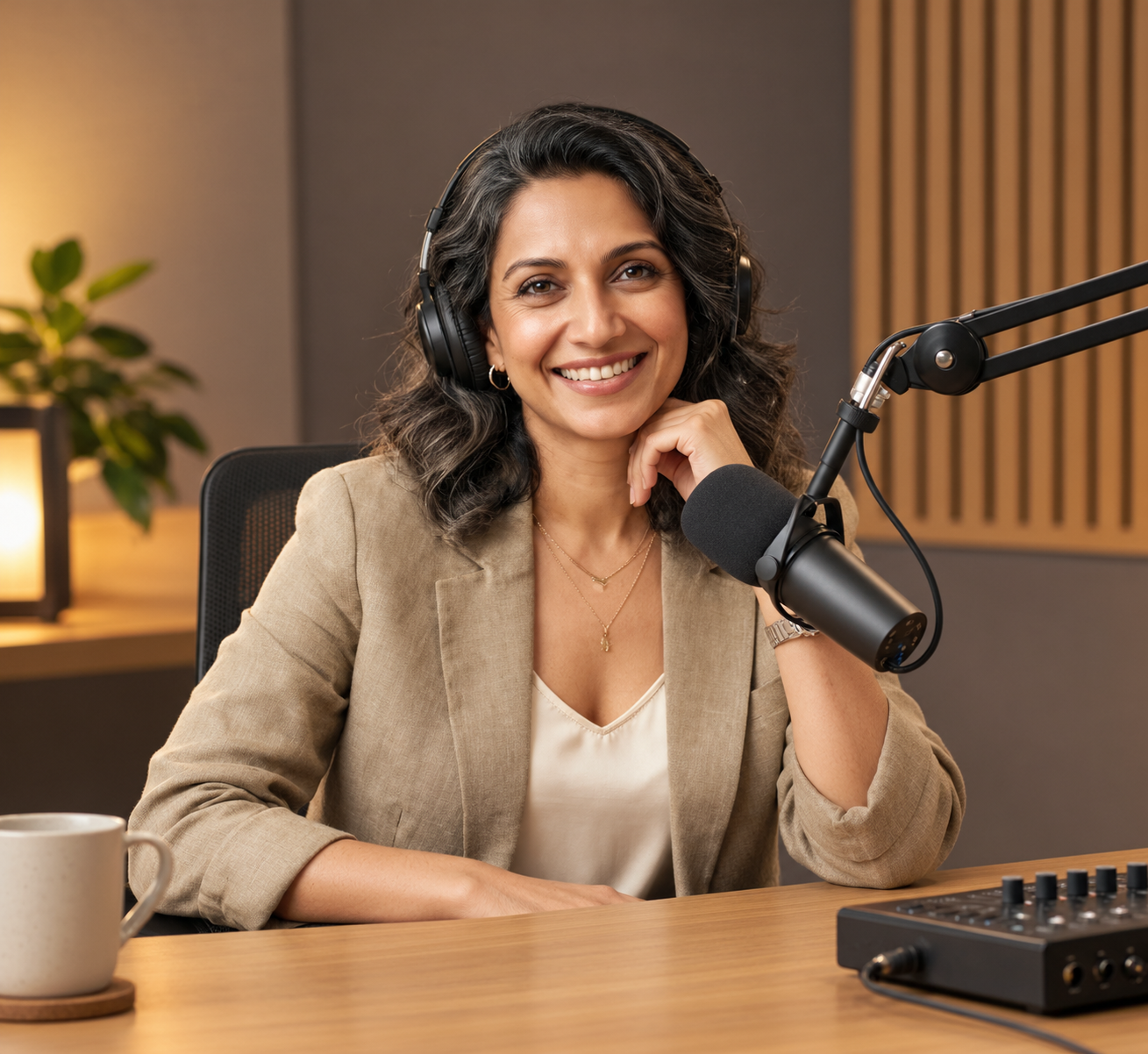 Khushboo Arora sitting at desk with laptop and notebook